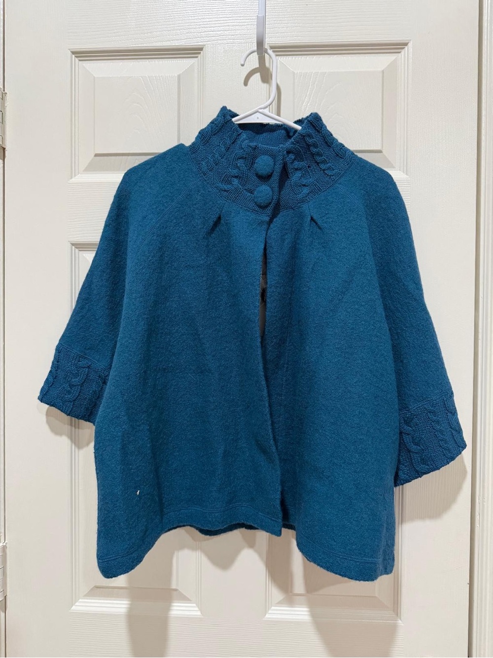 Women's Teal Knit Button-Front Cape Sweater